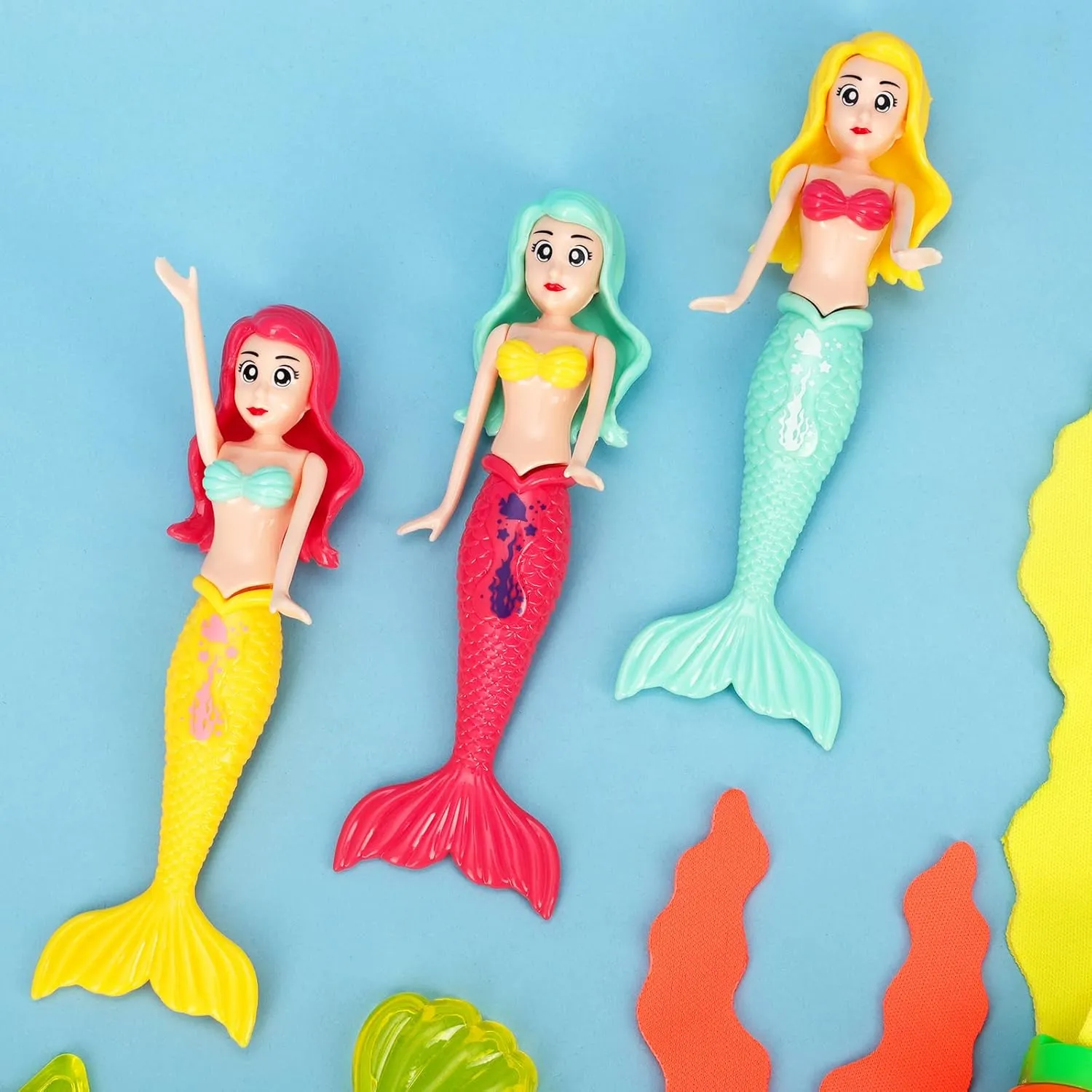 ASONA Pool Diving Toys for Kids Toddler Age 3-4 4-8 8-12 Swim Toys Set with 4 Water Squirt Gun, Mermaid Pool Toy Diving Rings Sticks Diving Gems Fish Toys, Storage Bag, Pool Game Toy for Girls or Boys
