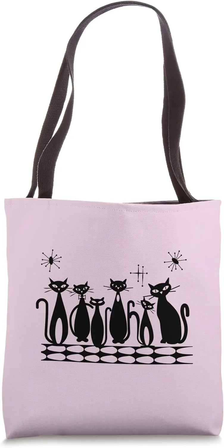 Atomic Cats Black Kitties MCM Retro Tote Bag