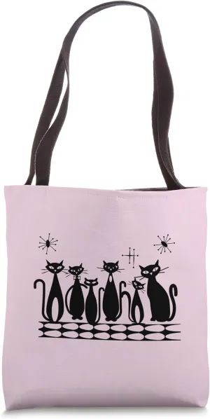 Atomic Cats Black Kitties MCM Retro Tote Bag