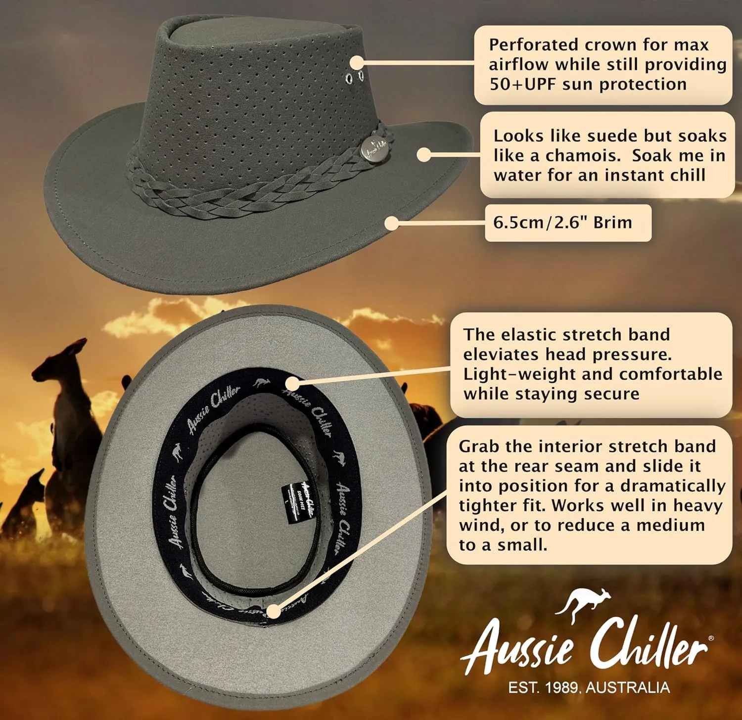 Aussie Chiller Bushie Golf Hat - Instant Cooling Headwear | 50  UPF Sun Protection - Designed for Men & Women.