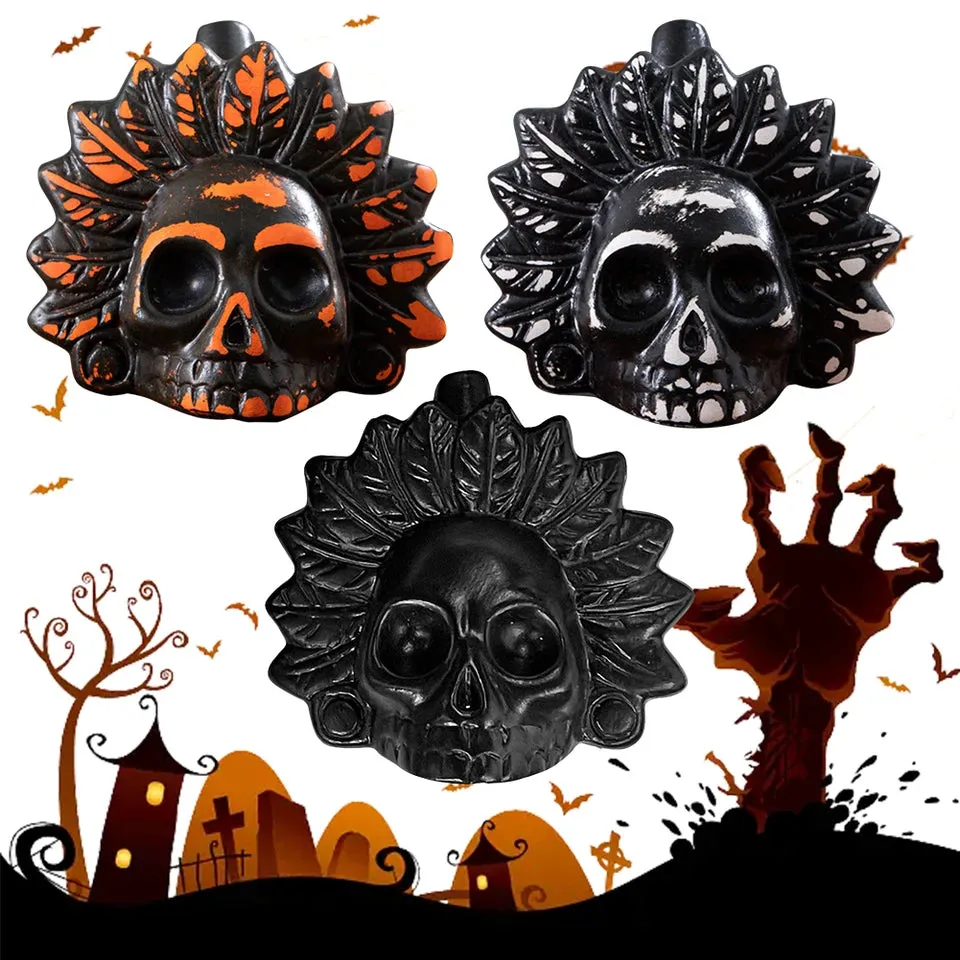 Authentic Aztec Death Whistle Loud Human Screaming Aztec Whistle Black Skull/Crows Creepy War Whistle for Halloween Prank Props