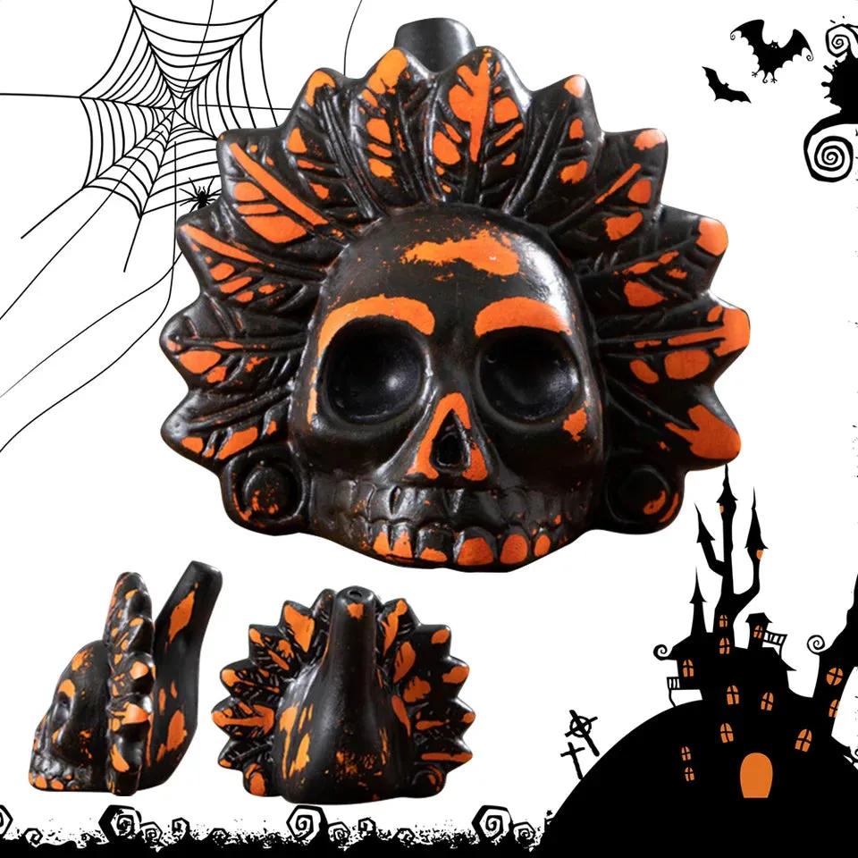 Authentic Aztec Death Whistle Loud Human Screaming Aztec Whistle Black Skull/Crows Creepy War Whistle for Halloween Prank Props