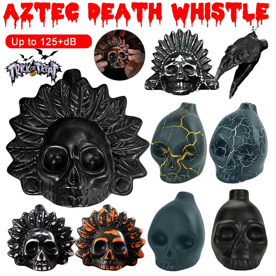 Authentic Aztec Death Whistle Loud Human Screaming Aztec Whistle Black Skull/Crows Creepy War Whistle for Halloween Prank Props