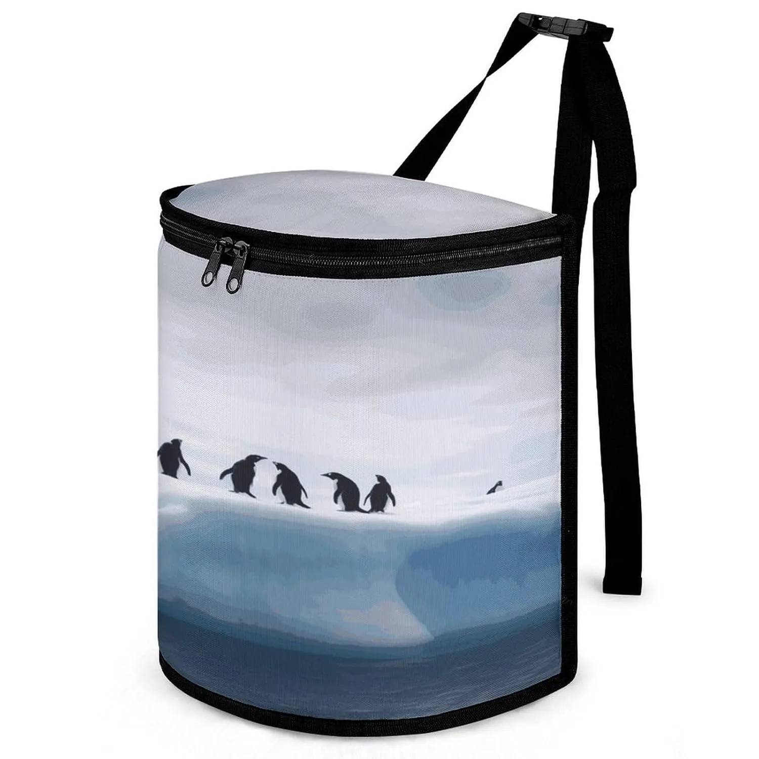 Automobile Trash Can Accessories Automotive Interior Decoration Hanging Car Storage Box with Lid Portable Penguins on The Iceberg Printed Car Garbage Storage Bag