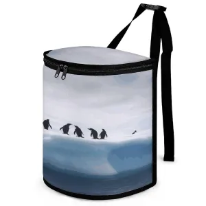 Automobile Trash Can Accessories Automotive Interior Decoration Hanging Car Storage Box with Lid Portable Penguins on The Iceberg Printed Car Garbage Storage Bag