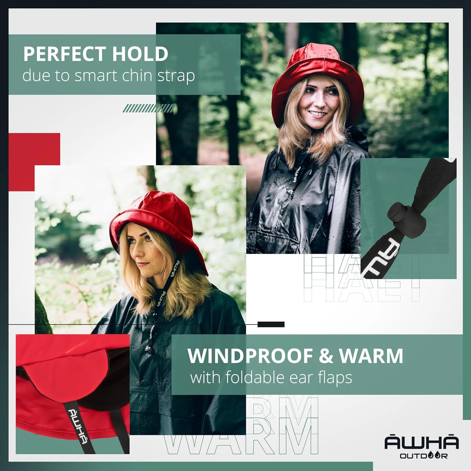 AWHA Souwester, Rain Hat - Waterproof Cap with Wide Brim and Earflaps