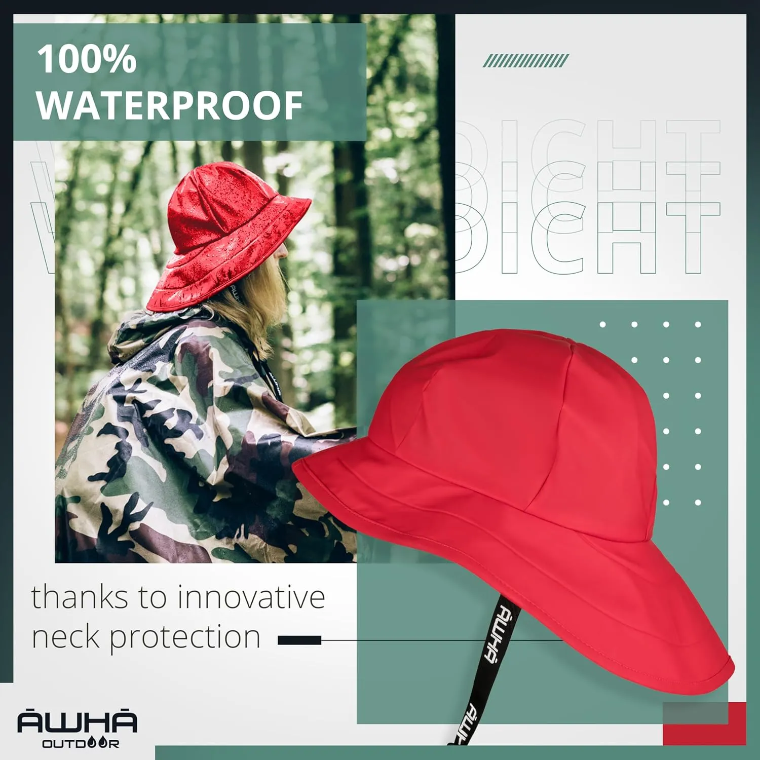 AWHA Souwester, Rain Hat - Waterproof Cap with Wide Brim and Earflaps