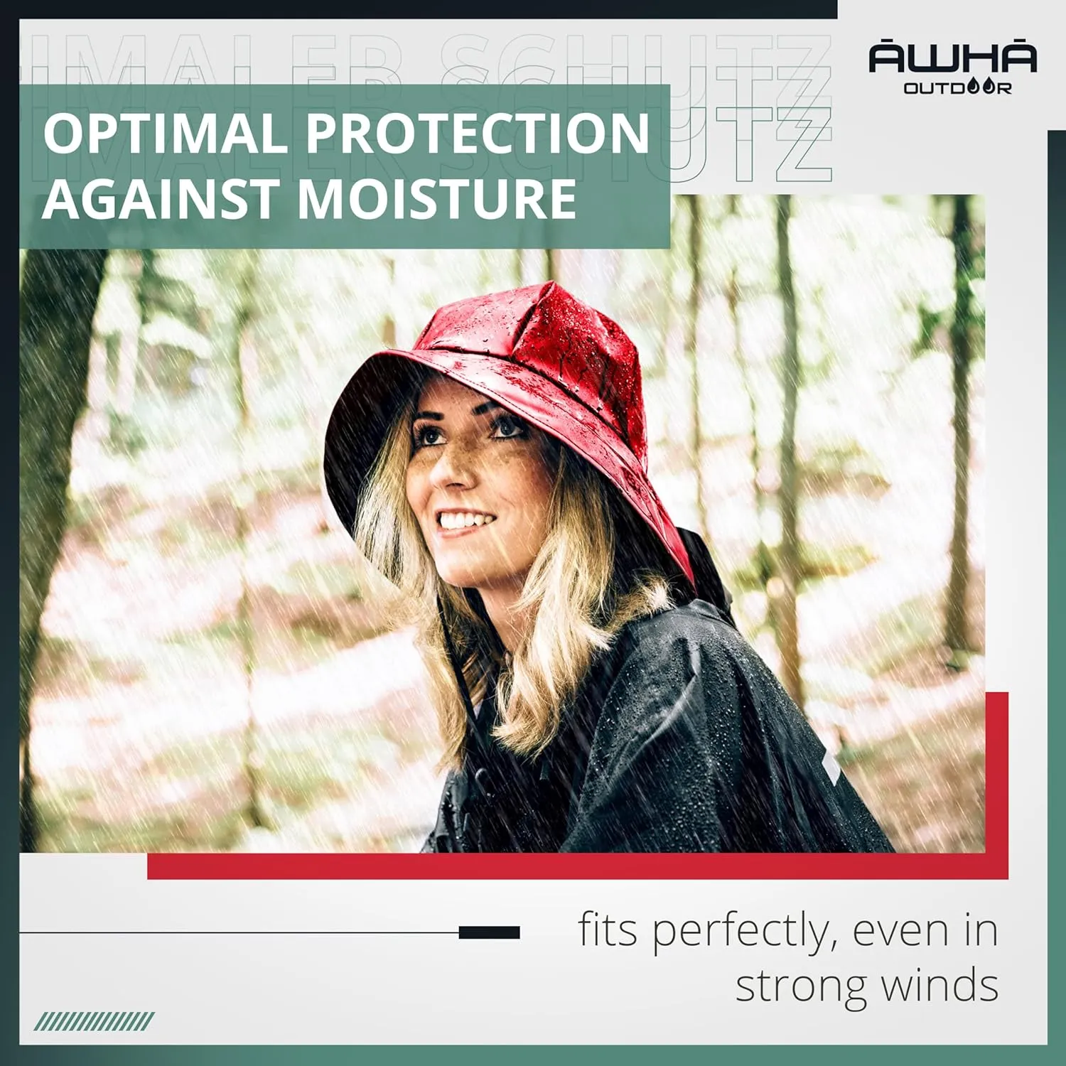 AWHA Souwester, Rain Hat - Waterproof Cap with Wide Brim and Earflaps