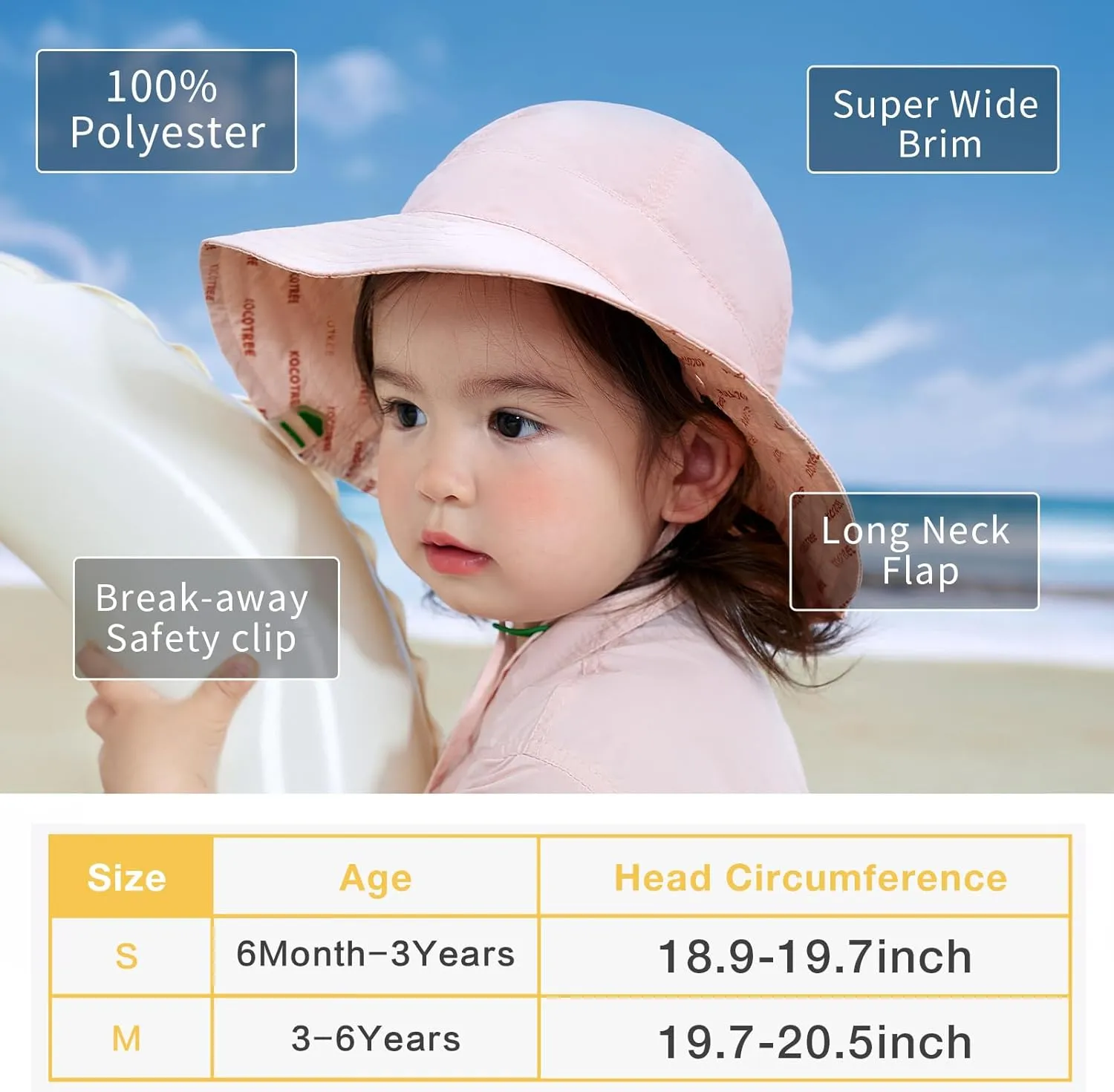 Baby Girl Sun Hat with UPF 50  Outdoor Adjustable Beach Hat with Wide Brim Toddler Bucket Hat