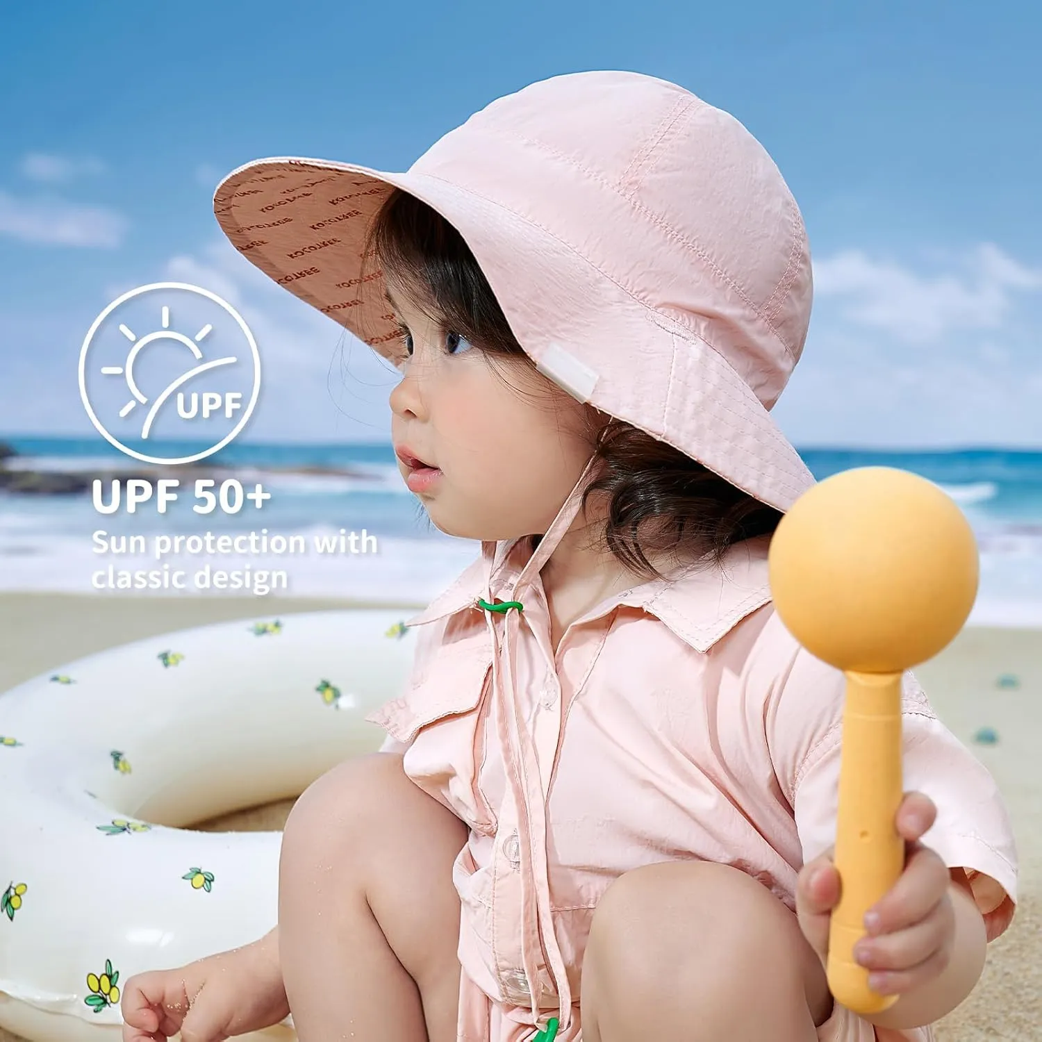 Baby Girl Sun Hat with UPF 50  Outdoor Adjustable Beach Hat with Wide Brim Toddler Bucket Hat