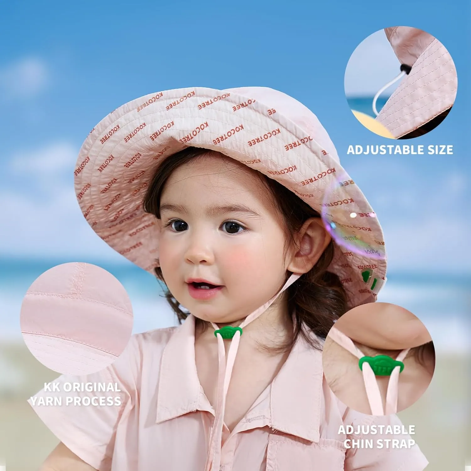 Baby Girl Sun Hat with UPF 50  Outdoor Adjustable Beach Hat with Wide Brim Toddler Bucket Hat