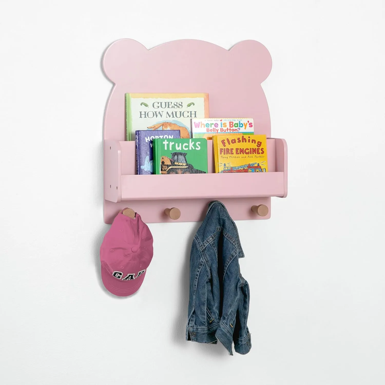 babyGap by Delta Children Brannan Bear Wall Shelf with 4 Hooks, Blush