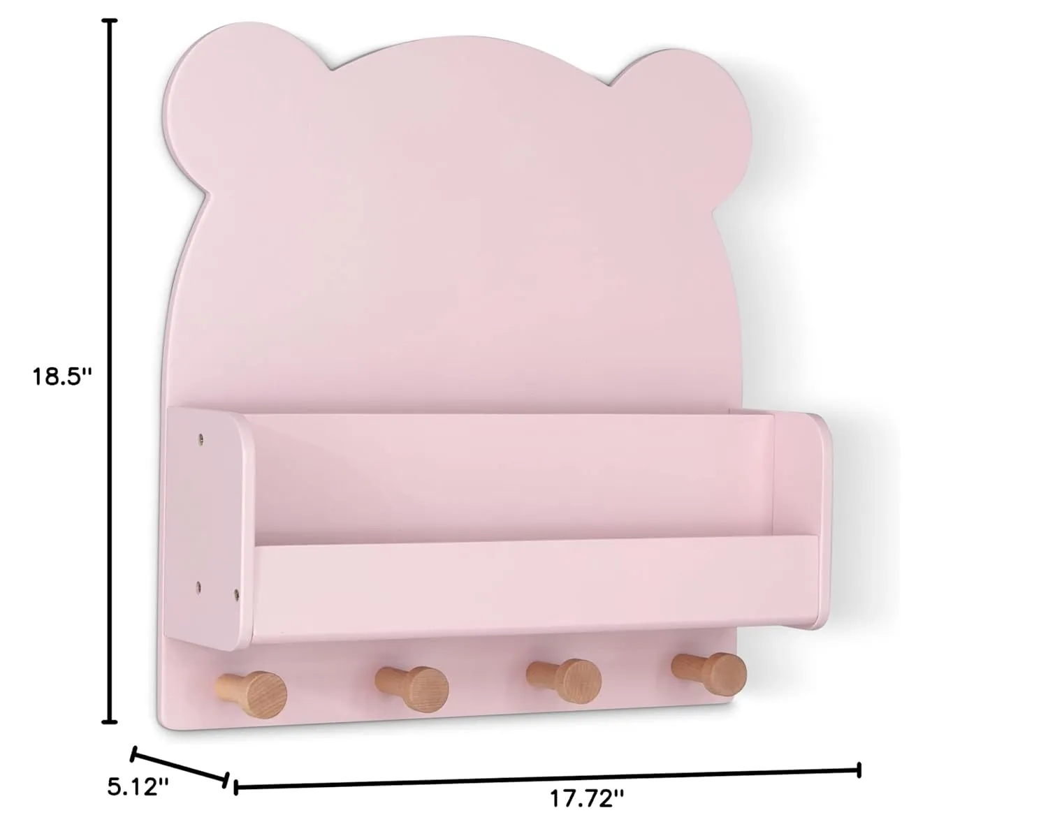 babyGap by Delta Children Brannan Bear Wall Shelf with 4 Hooks, Blush