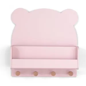 babyGap by Delta Children Brannan Bear Wall Shelf with 4 Hooks, Blush