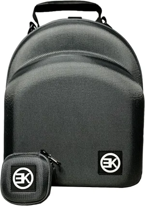 Baseball Cap and Headset Hard Case, Travel Storage Bag with Handle and Strap, Black