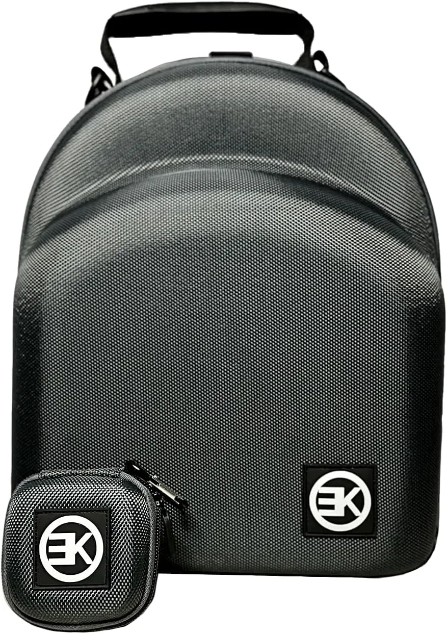 Baseball Cap and Headset Hard Case, Travel Storage Bag with Handle and Strap, Black