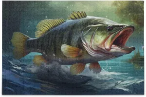 Bass Fishing Water Jigsaw Puzzle for Adults 1000 Pieces, Extremely Challenging and Difficult Puzzle for Family Games, Party Entertainment, and Brain Teasing Fun