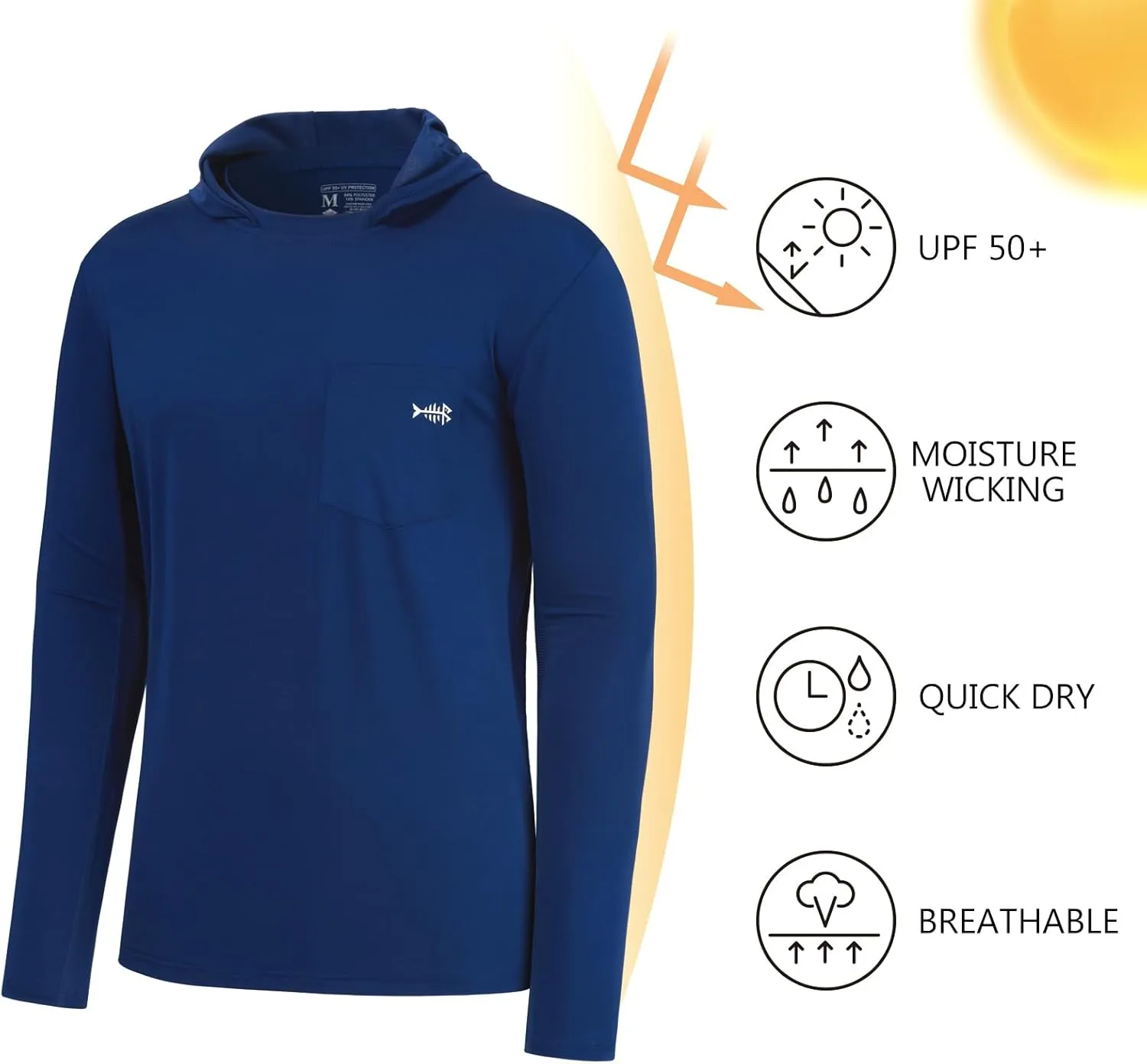 BASSDASH Men’s UPF 50  Fishing Hoodie Shirts with Chest Pocket Lightweight UV Sun Protection Long Sleeve Hiking Sports FS34M