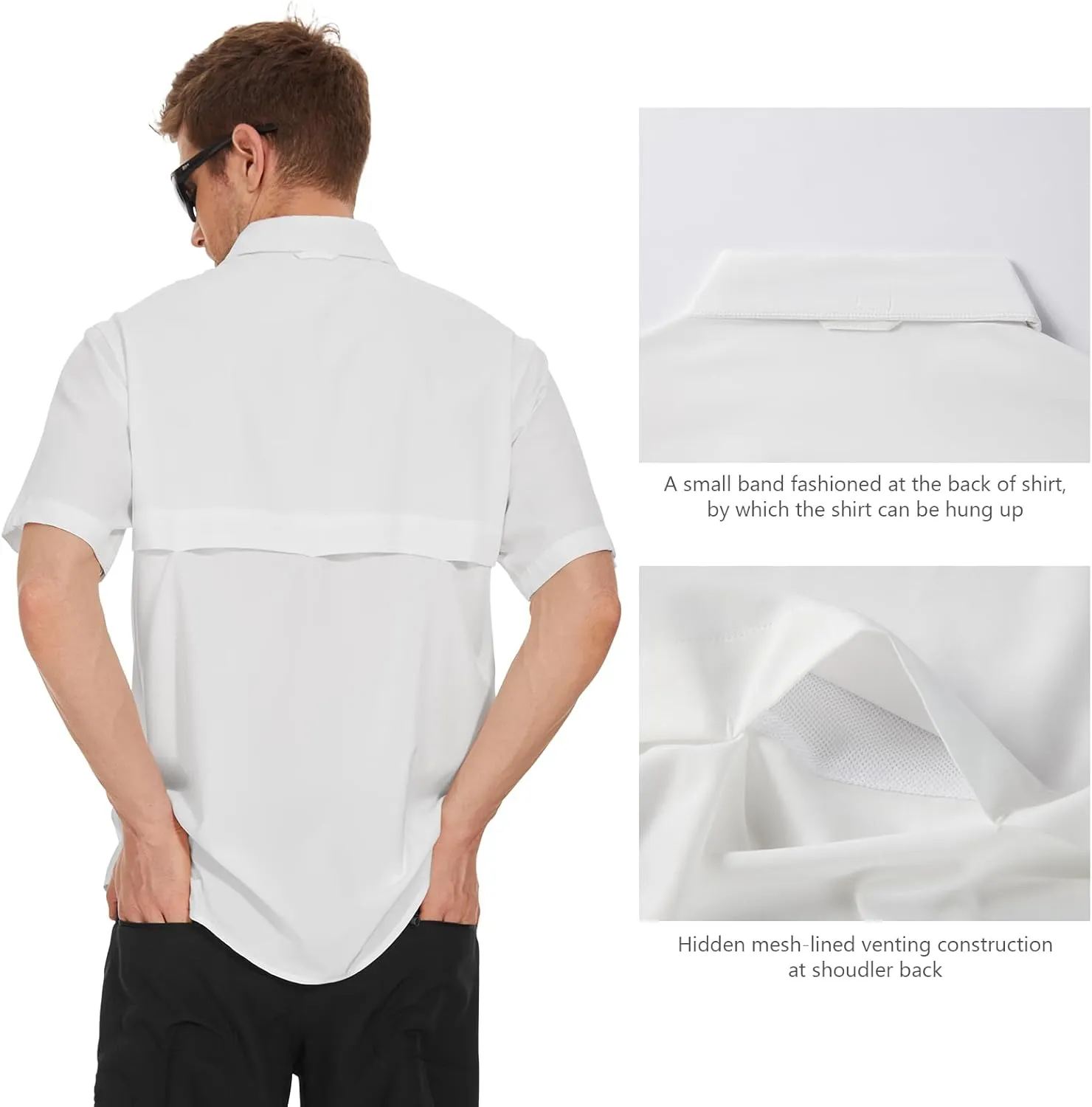 BASSDASH Men's UPF 50  Short Sleeve Button Down Fishing Shirt Breathable Lightweight for Outdoors Hiking Camping