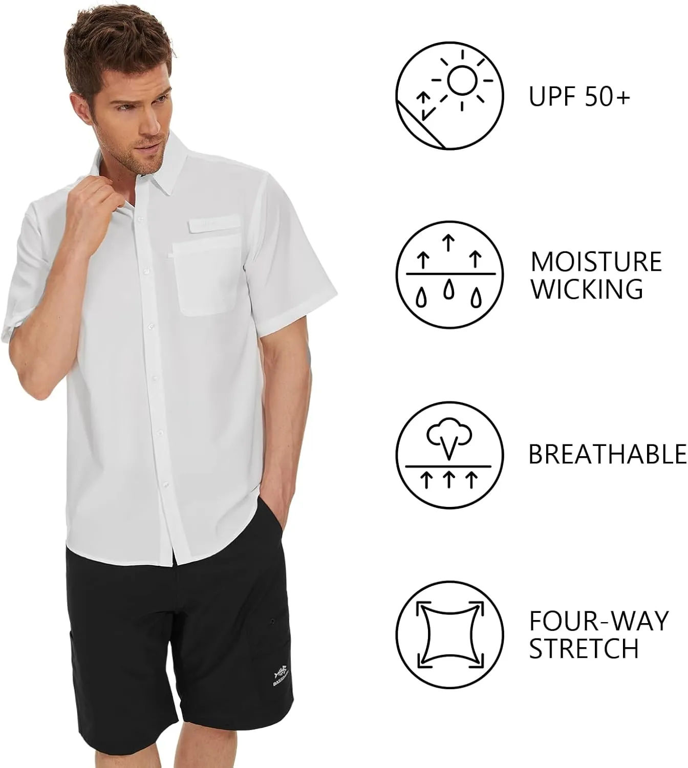 BASSDASH Men's UPF 50  Short Sleeve Button Down Fishing Shirt Breathable Lightweight for Outdoors Hiking Camping