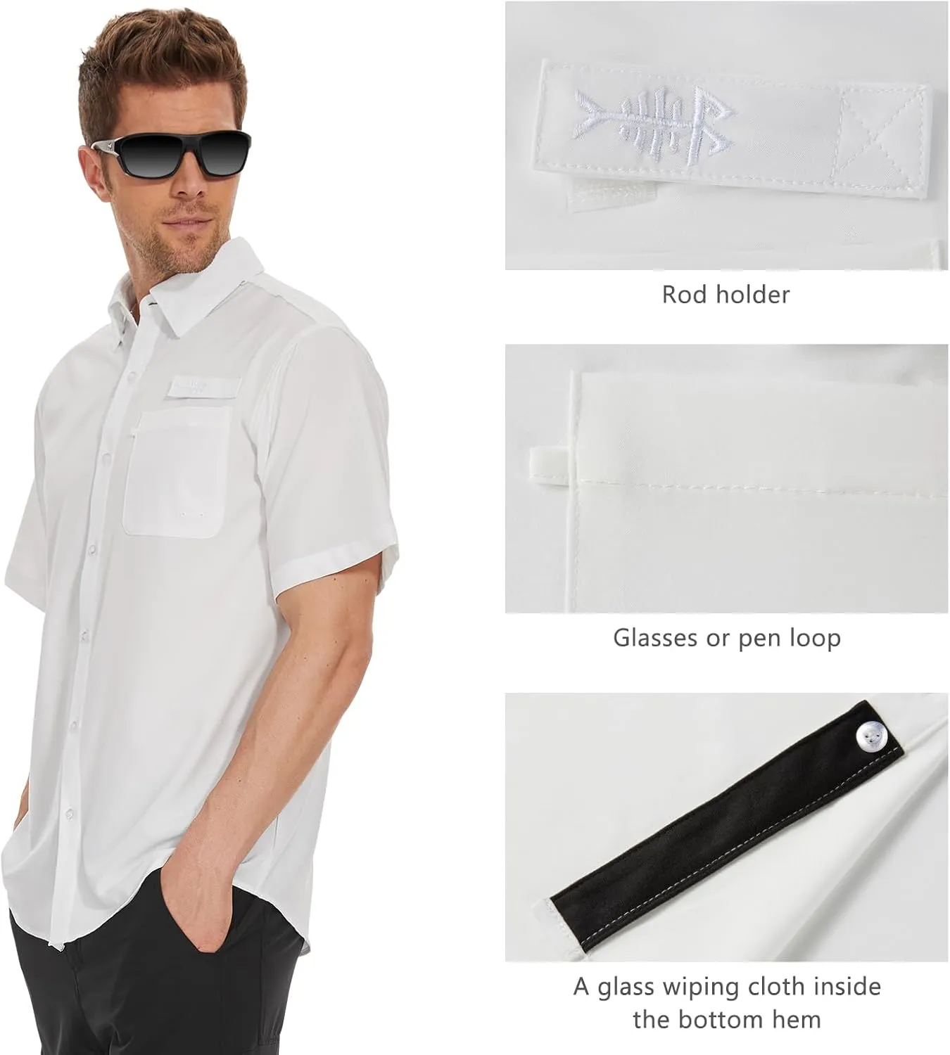 BASSDASH Men's UPF 50  Short Sleeve Button Down Fishing Shirt Breathable Lightweight for Outdoors Hiking Camping