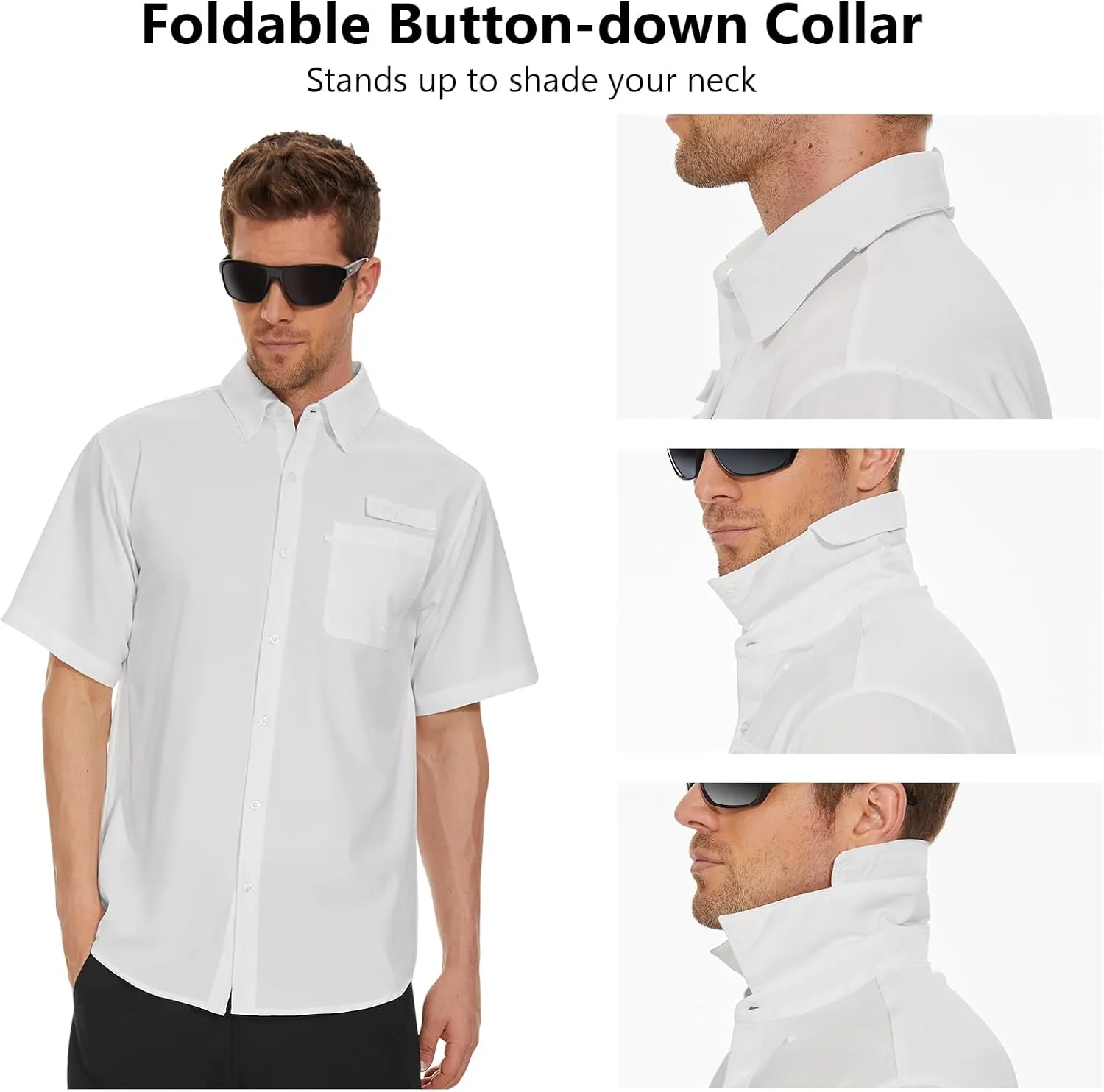 BASSDASH Men's UPF 50  Short Sleeve Button Down Fishing Shirt Breathable Lightweight for Outdoors Hiking Camping