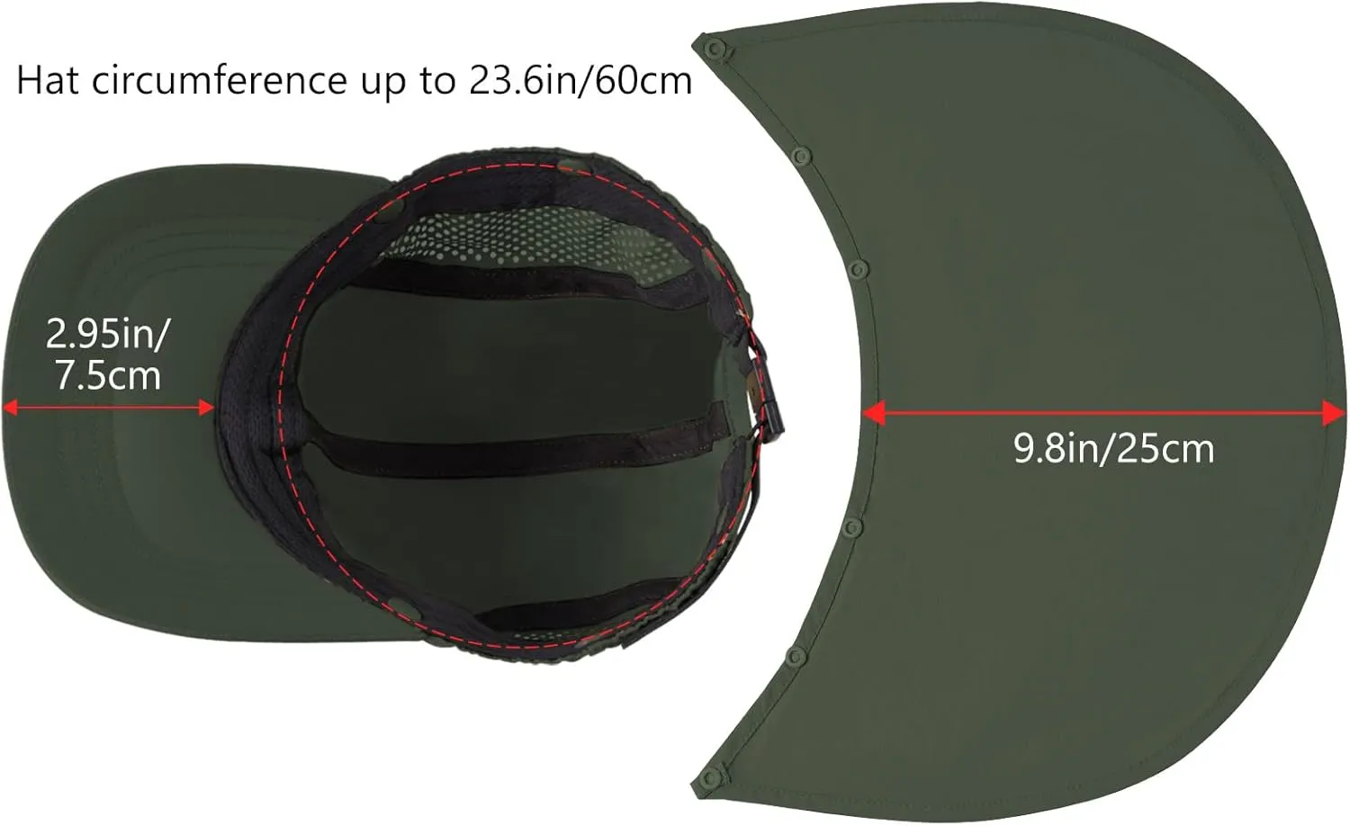 BASSDASH UPF 50  Foldable Fishing Hat Baseball Cap with Removable Neck Flap Portable for Men Women Golf Hiking