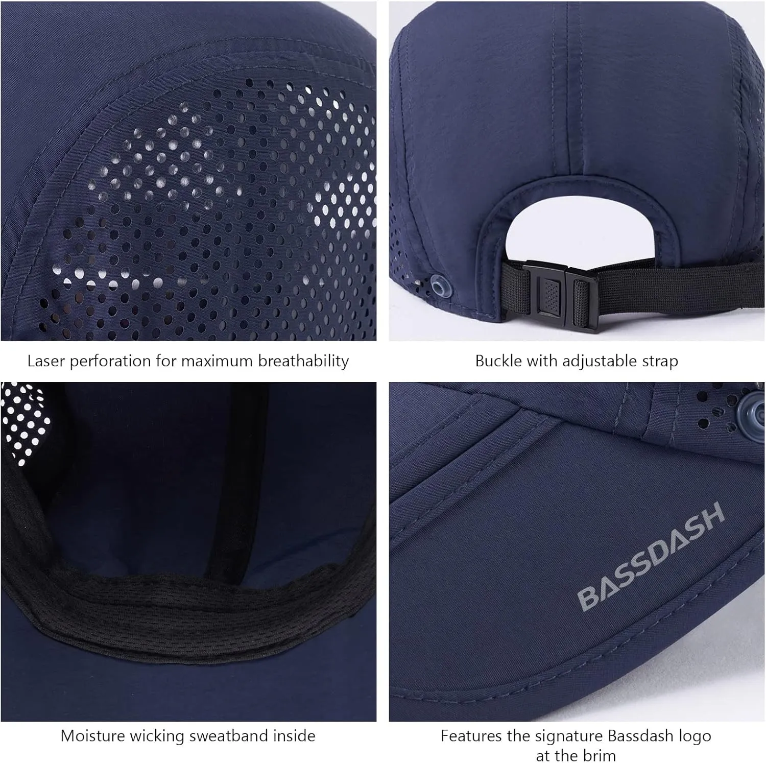 BASSDASH UPF 50  Foldable Fishing Hat Baseball Cap with Removable Neck Flap Portable for Men Women Golf Hiking