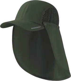 BASSDASH UPF 50  Foldable Fishing Hat Baseball Cap with Removable Neck Flap Portable for Men Women Golf Hiking