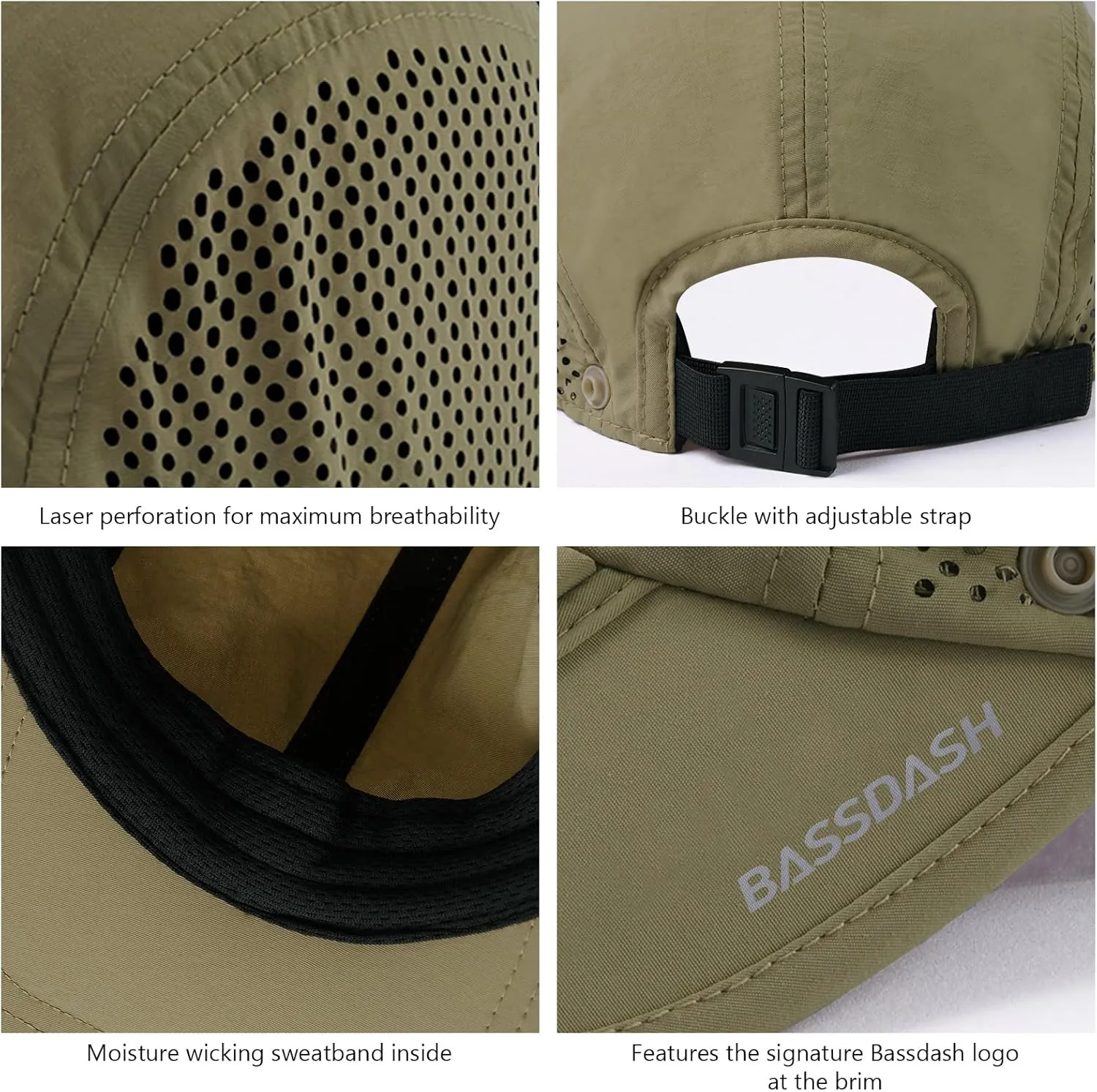 BASSDASH UPF 50  Foldable Fishing Hat Baseball Cap with Removable Neck Flap Portable for Men Women Golf Hiking