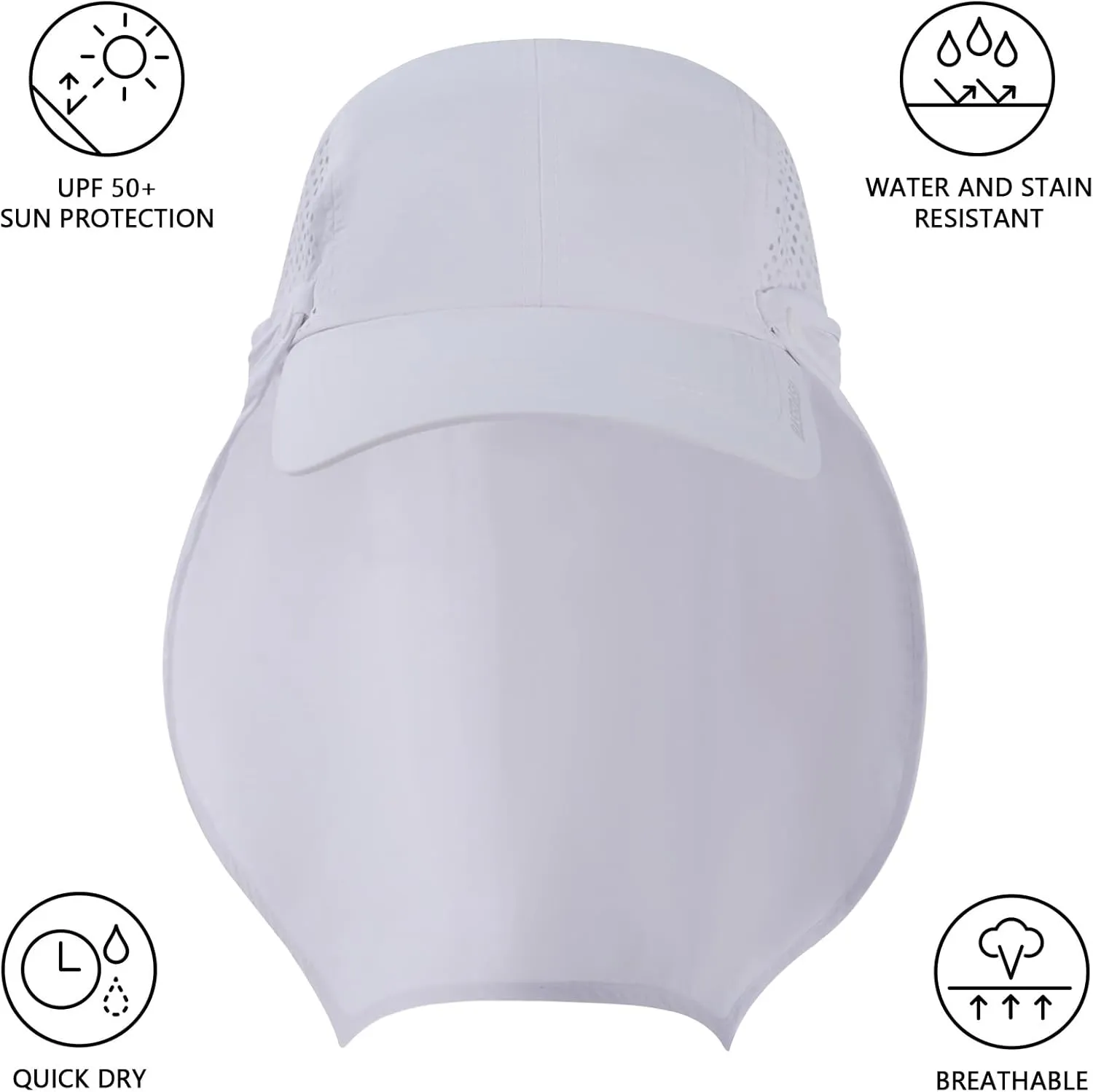 BASSDASH UPF 50  Foldable Fishing Hat Baseball Cap with Removable Neck Flap Portable for Men Women Golf Hiking