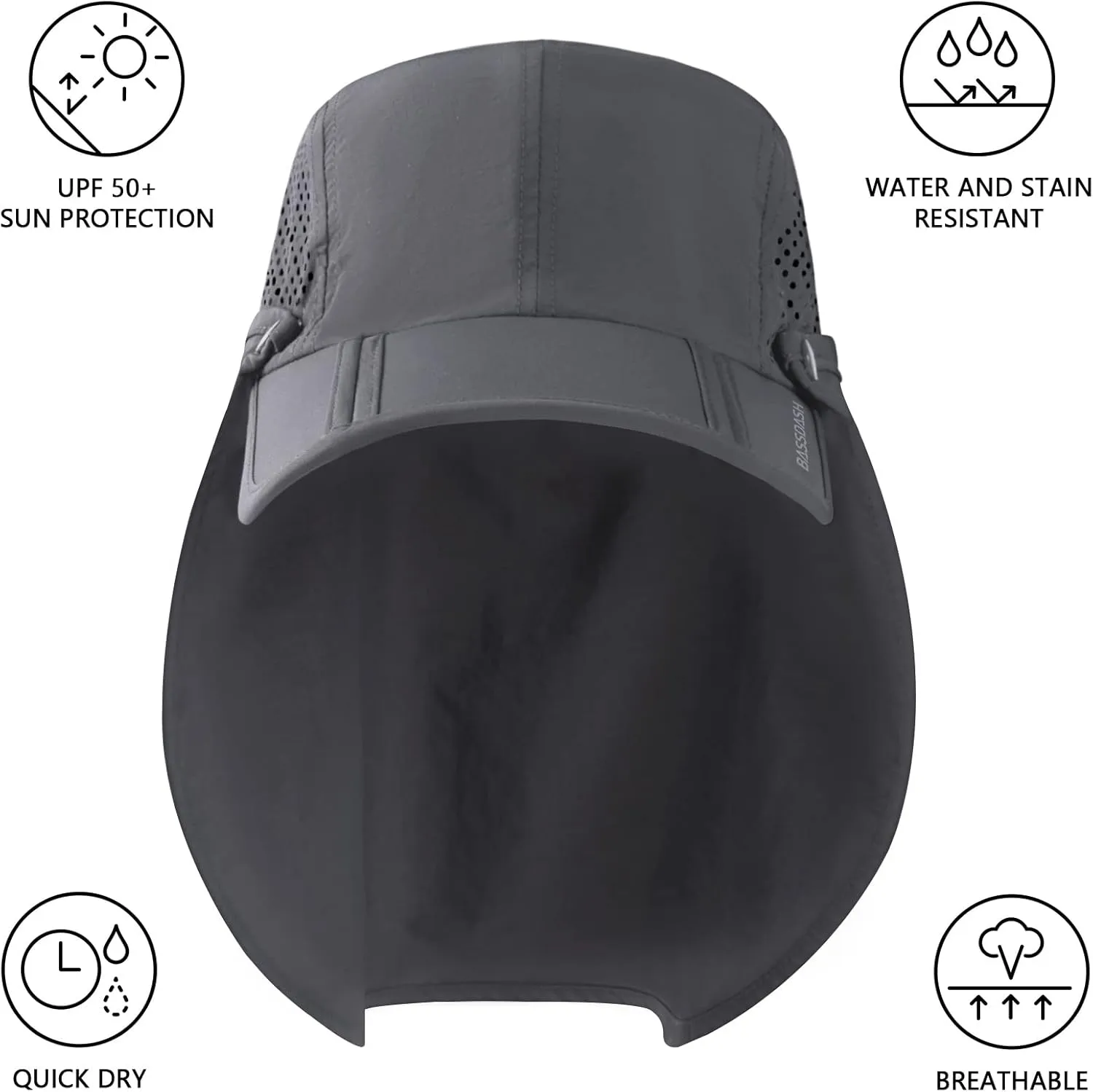 BASSDASH UPF 50  Foldable Fishing Hat Baseball Cap with Removable Neck Flap Portable for Men Women Golf Hiking