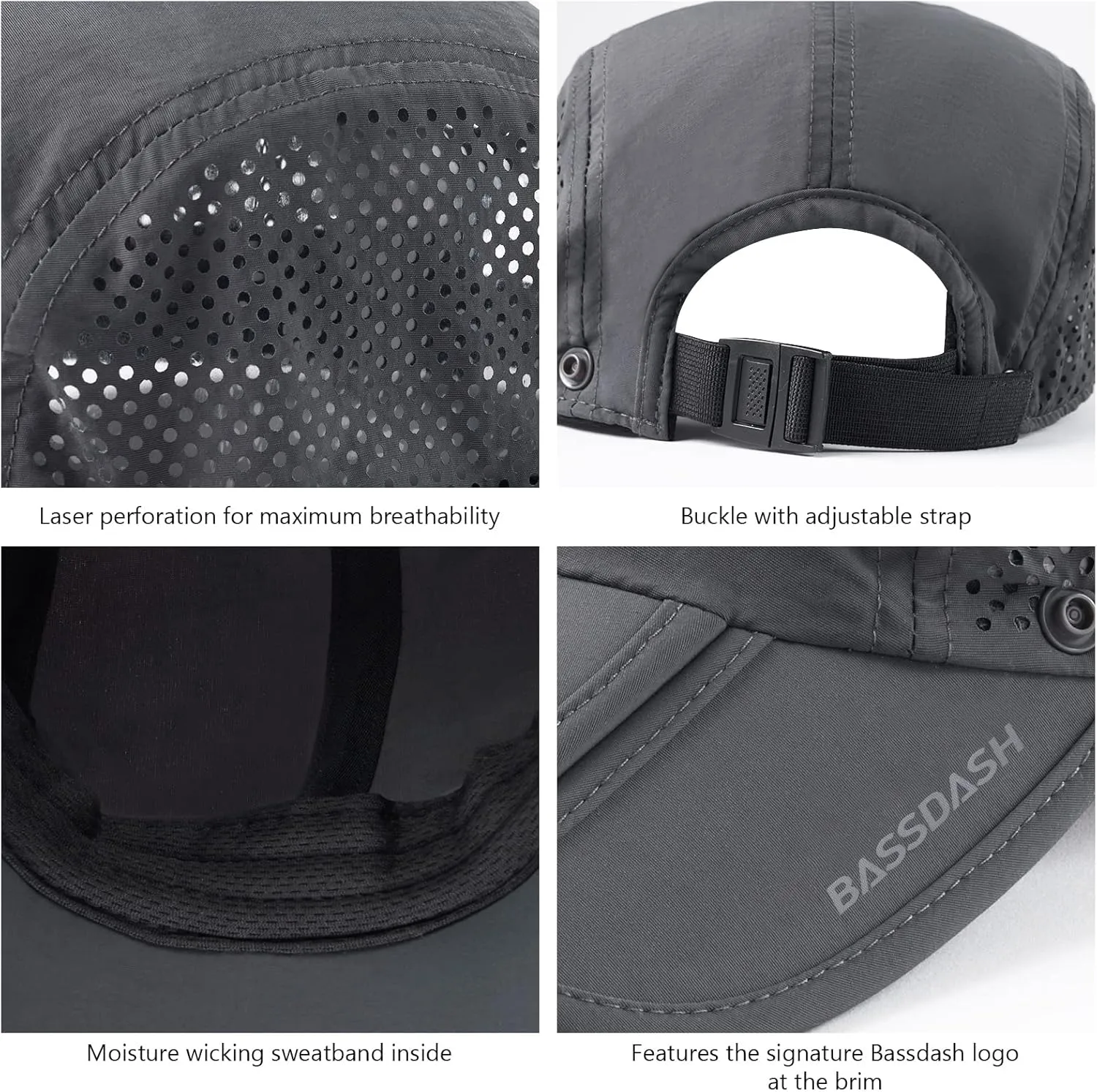 BASSDASH UPF 50  Foldable Fishing Hat Baseball Cap with Removable Neck Flap Portable for Men Women Golf Hiking