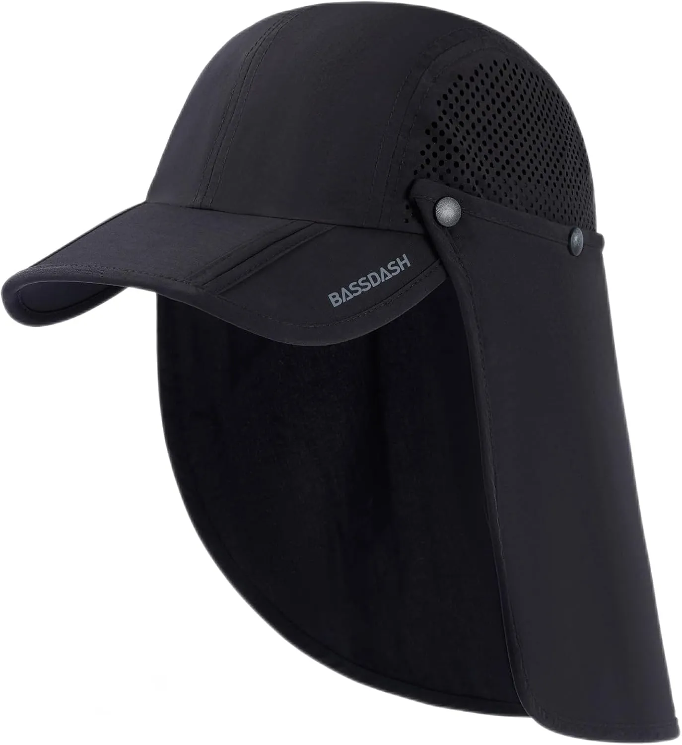 BASSDASH UPF 50  Foldable Fishing Hat Baseball Cap with Removable Neck Flap Portable for Men Women Golf Hiking