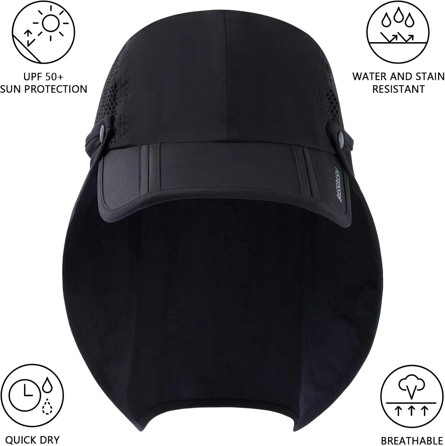 BASSDASH UPF 50  Foldable Fishing Hat Baseball Cap with Removable Neck Flap Portable for Men Women Golf Hiking