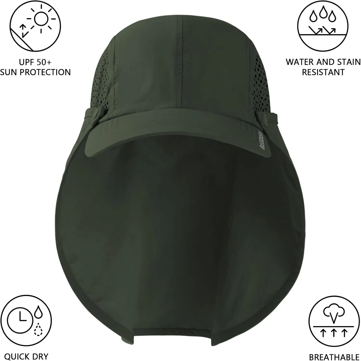 BASSDASH UPF 50  Foldable Fishing Hat Baseball Cap with Removable Neck Flap Portable for Men Women Golf Hiking