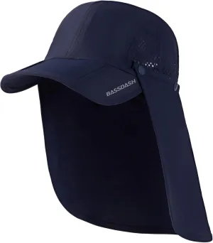 BASSDASH UPF 50  Foldable Fishing Hat Baseball Cap with Removable Neck Flap Portable for Men Women Golf Hiking