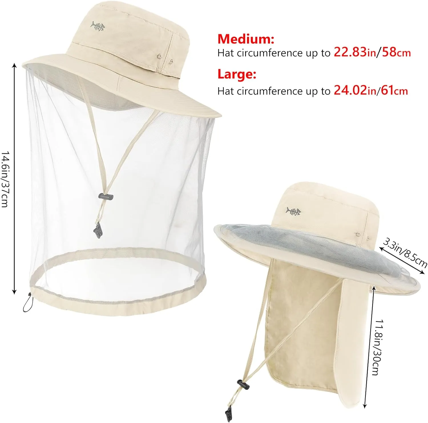 BASSDASH UPF 50  Mosquito Net Hat with Stowable Neck Flap for Men Women Outdoor Fishing Hiking Camping Gardening FH17
