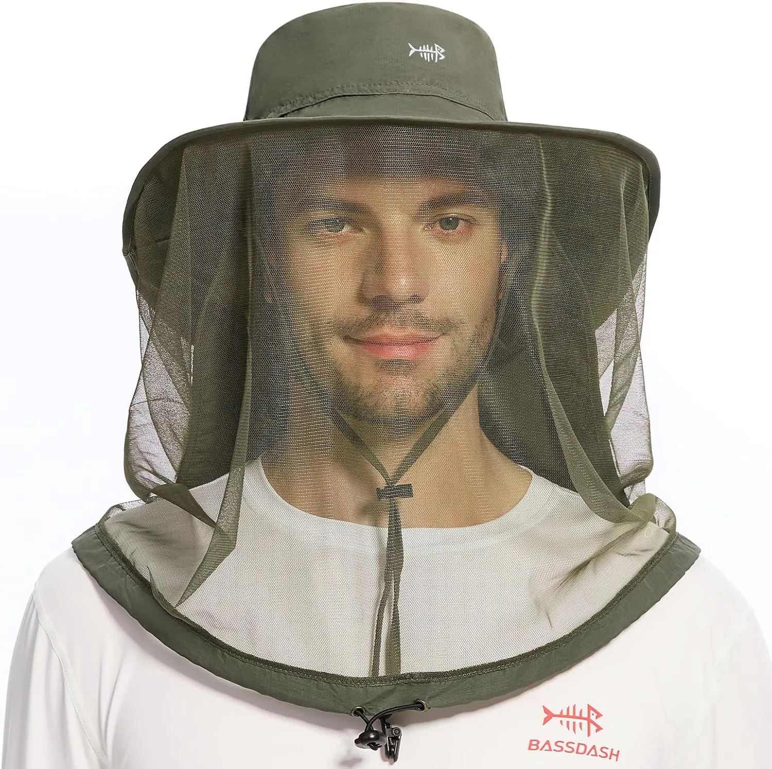 BASSDASH UPF 50  Mosquito Net Hat with Stowable Neck Flap for Men Women Outdoor Fishing Hiking Camping Gardening FH17