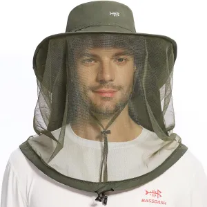 BASSDASH UPF 50  Mosquito Net Hat with Stowable Neck Flap for Men Women Outdoor Fishing Hiking Camping Gardening FH17
