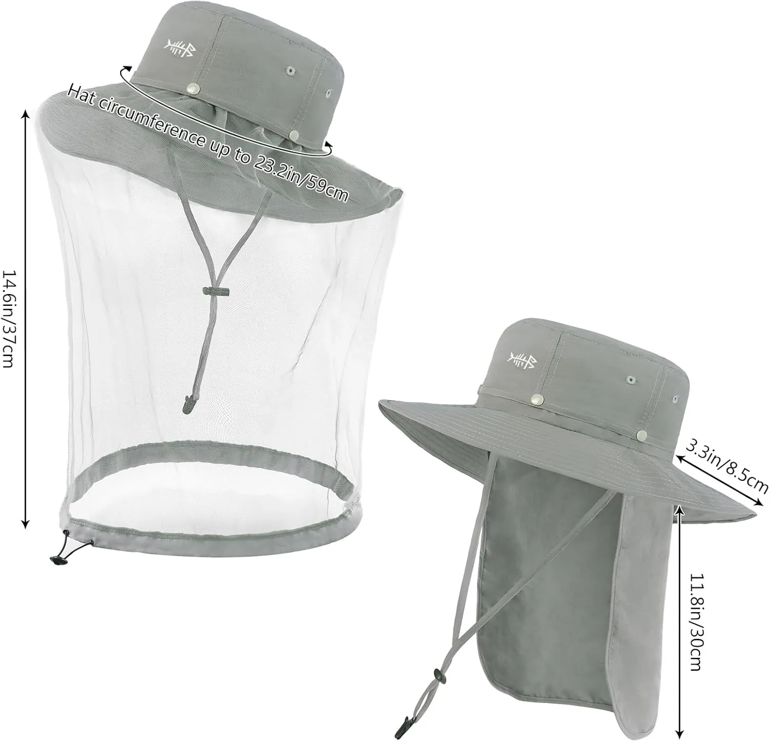 BASSDASH UPF 50  Mosquito Sun Hat with Hidden Head Net and Neck Flap for Men Women Outdoor Fishing Hiking Camping FH16