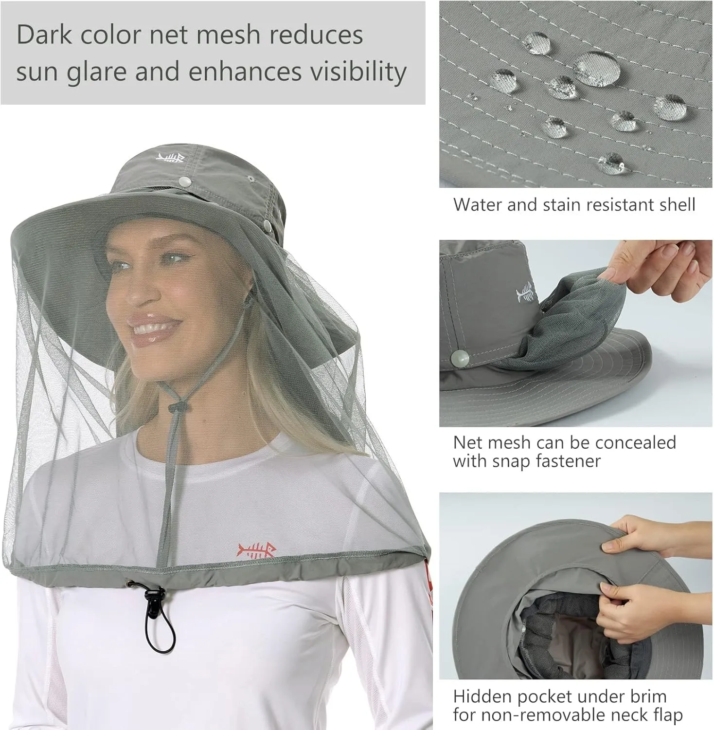 BASSDASH UPF 50  Mosquito Sun Hat with Hidden Head Net and Neck Flap for Men Women Outdoor Fishing Hiking Camping FH16