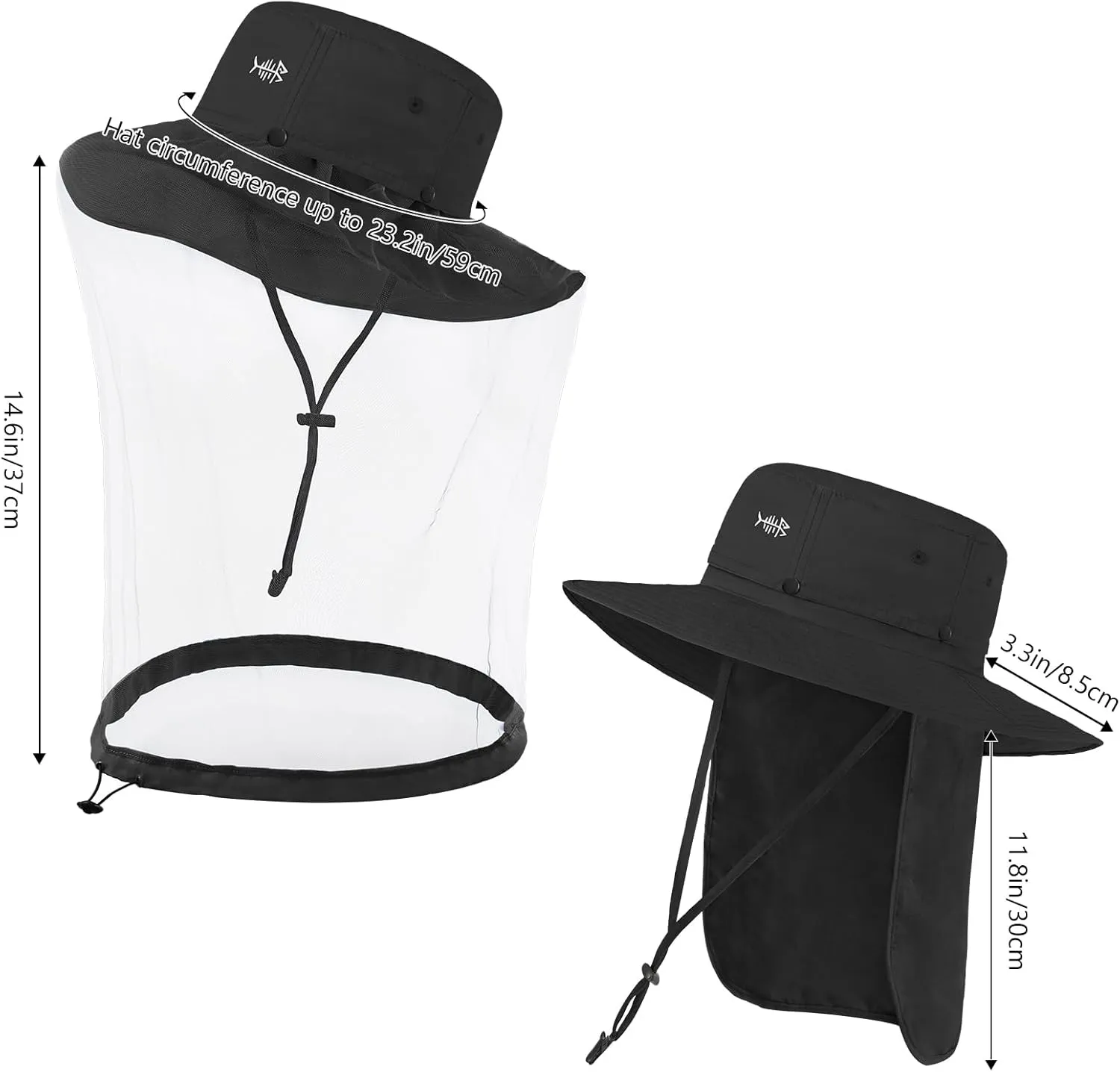 BASSDASH UPF 50  Mosquito Sun Hat with Hidden Head Net and Neck Flap for Men Women Outdoor Fishing Hiking Camping FH16