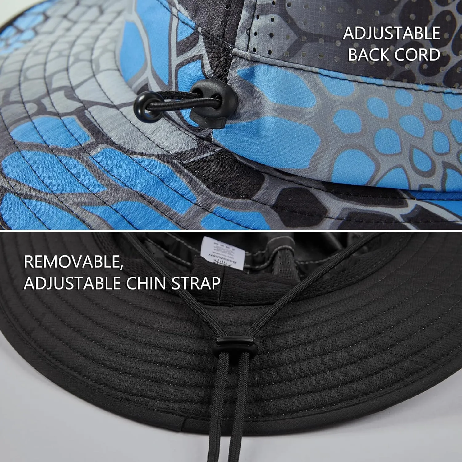 BASSDASH UPF 50  Water-Resistant Fishing Bucket Hat with Laser Perforated Mesh Adjustable for Men Women Outdoor Hiking