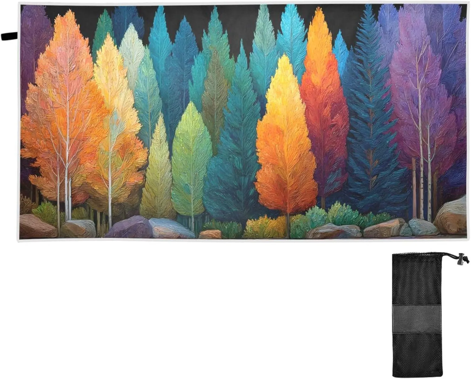Beach Towel Surreal Trees Print Oversized Thin 31x71 in Quick Dry Sandproof Beach Blanket with Storage Bag