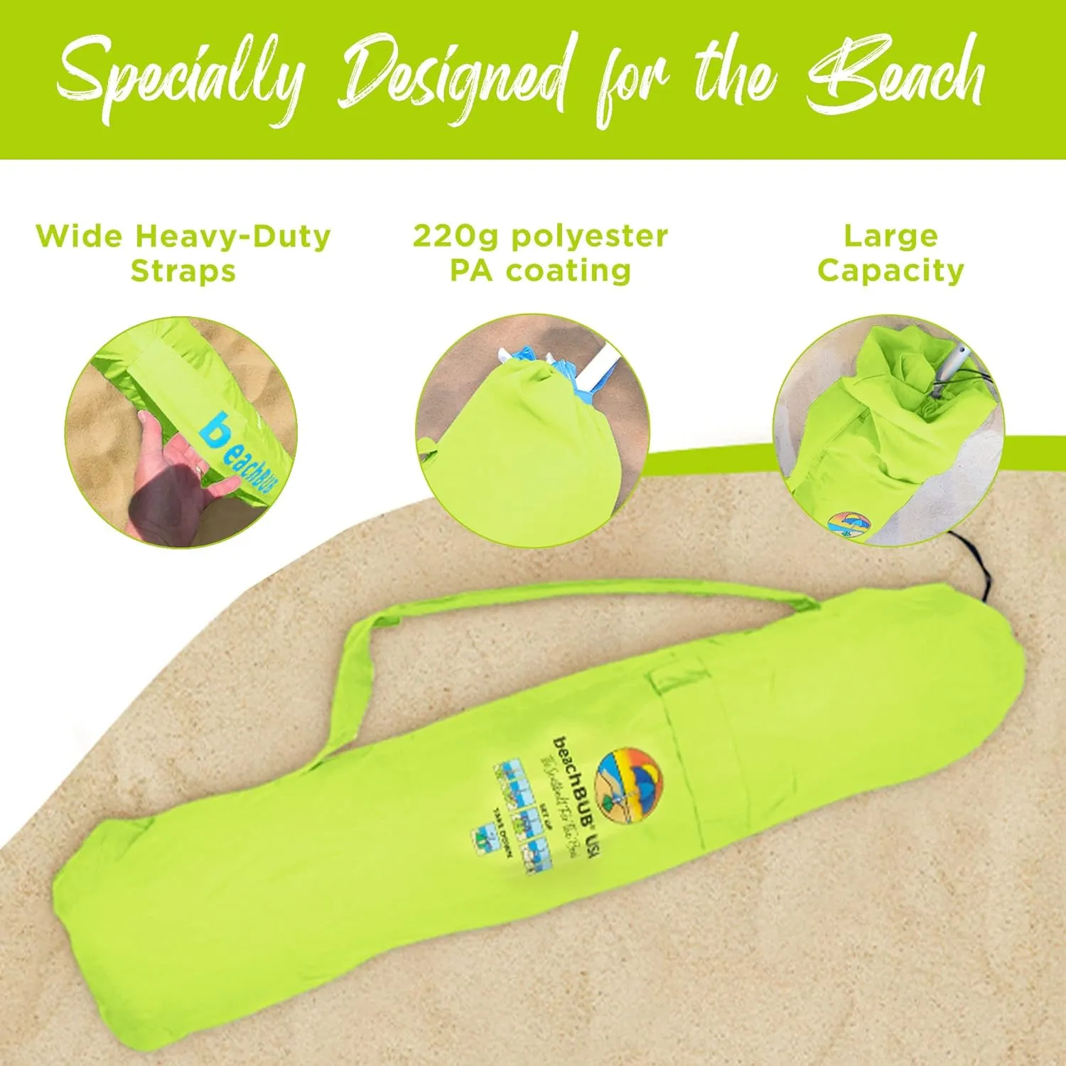 Beach Umbrella Bag - Waterproof & Foldable Beach Bag for Umbrellas with Wide Padded Shoulder Strap & Molded Carry Handle