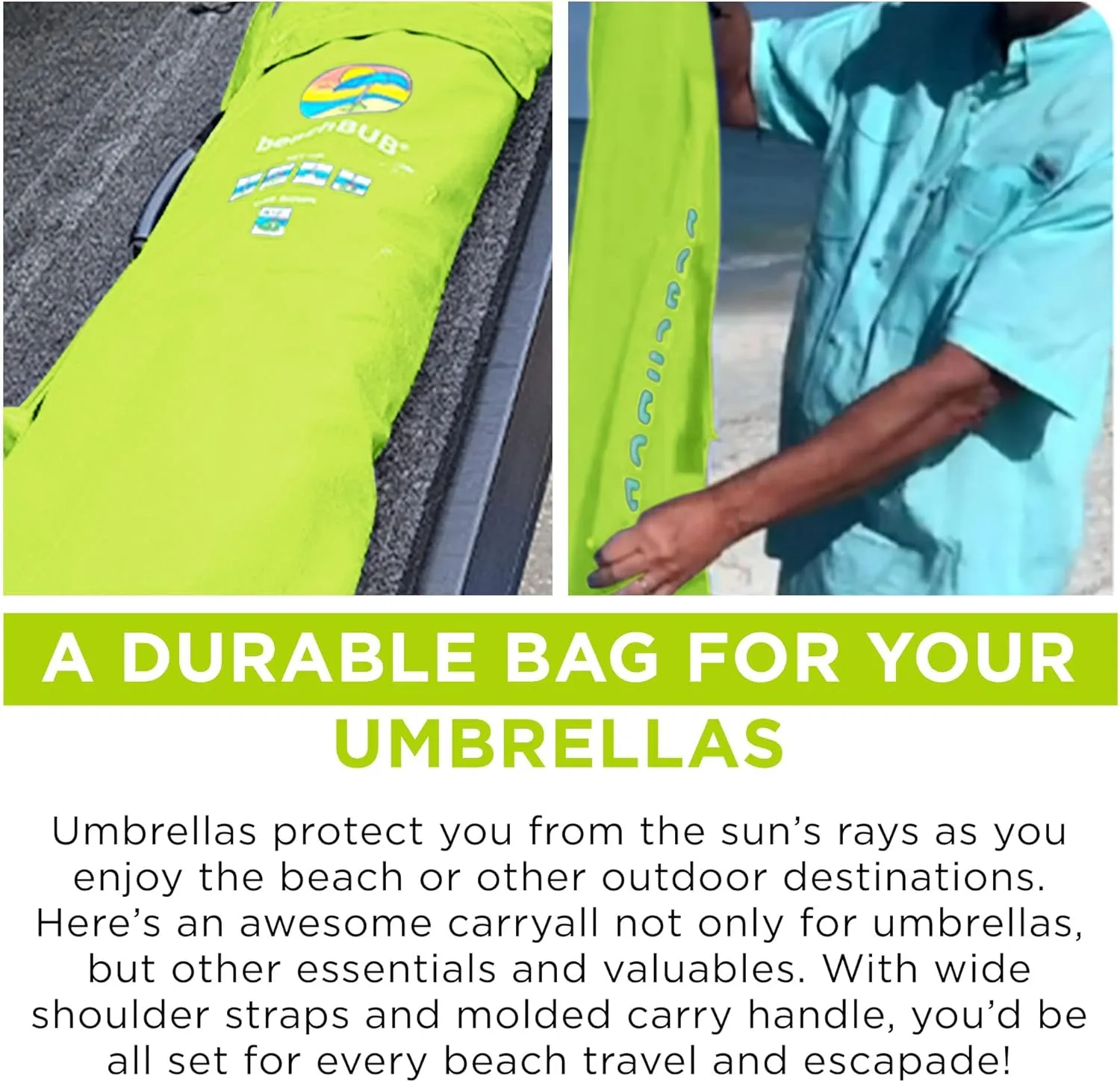 Beach Umbrella Bag - Waterproof & Foldable Beach Bag for Umbrellas with Wide Padded Shoulder Strap & Molded Carry Handle