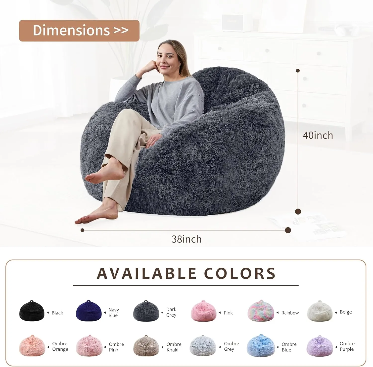 Bean Bag Cover Only, Machine Washable Stuffed Animals Storage, Bean Bag Couch for Adults Kids Teens, Small Bean Bag Chairs Cover for Toddlers
