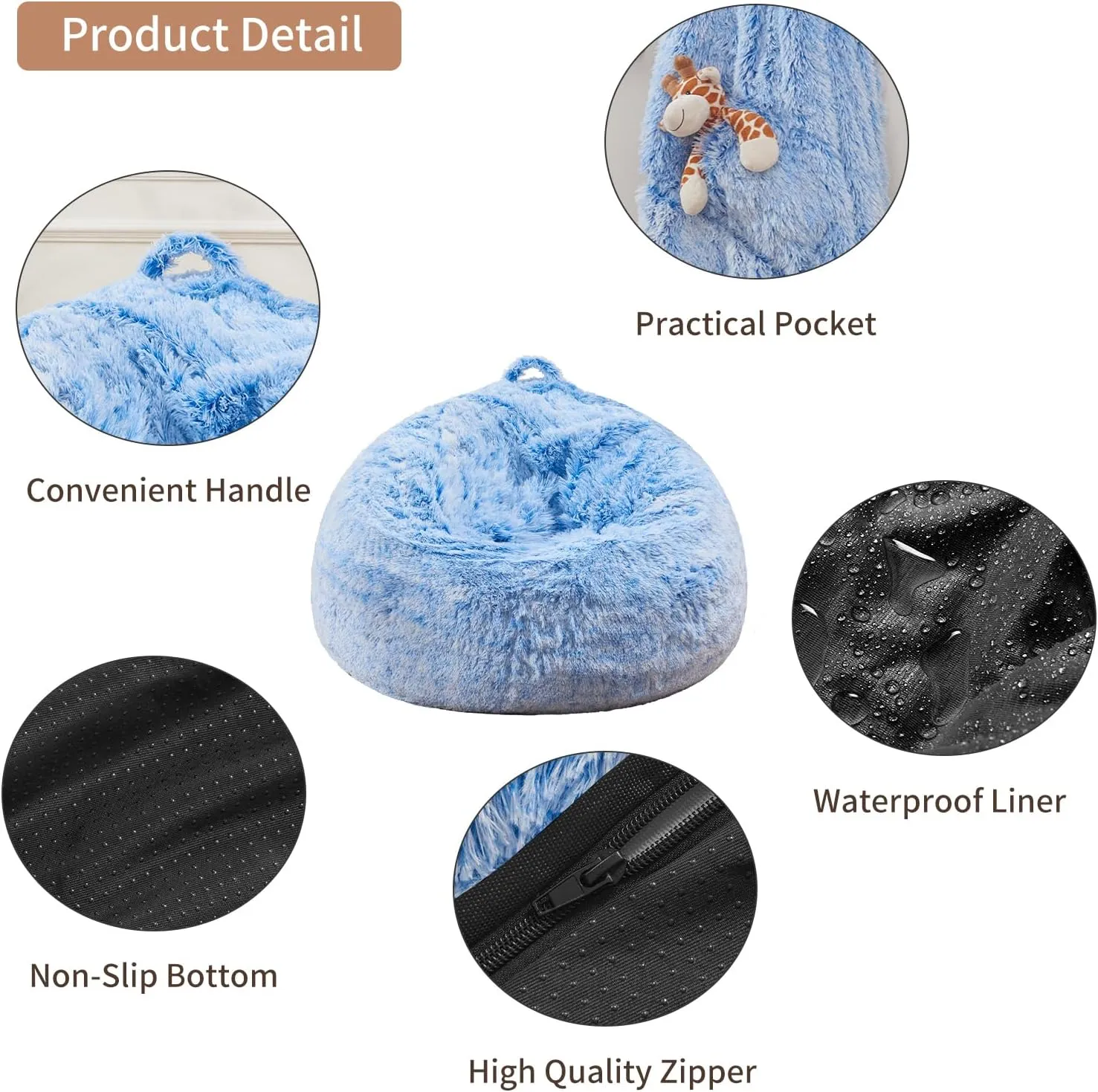 Bean Bag Cover Only, Machine Washable Stuffed Animals Storage, Bean Bag Couch for Adults Kids Teens, Small Bean Bag Chairs Cover for Toddlers