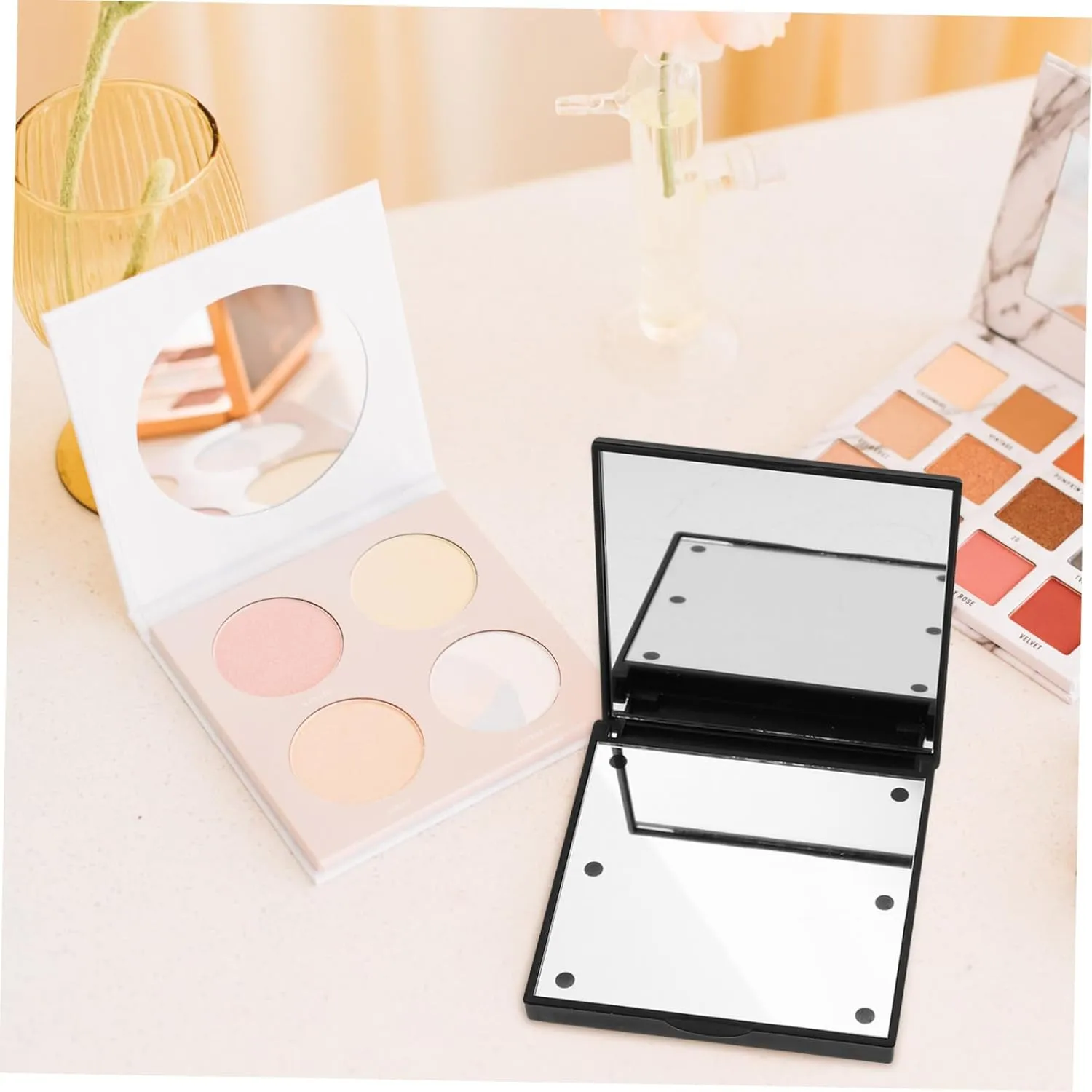 Beaupretty 2pcs Compact Led Makeup Mirror Portable Cosmetic Mirror Illuminating Light Design for Handbag Purse for Travel Go Makeup